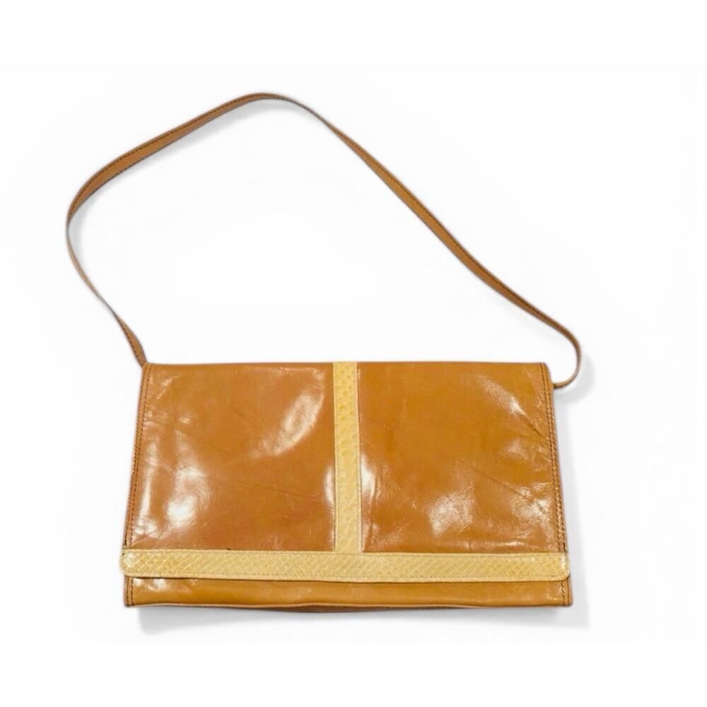 Vintage Burdines Brown Tan Leather Shoulder Purse Bag, Made in Italy 1970s